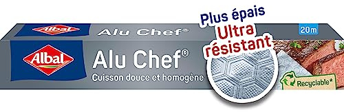 Albal - Film Aluminium Alu Chef 20m - Epais et Ultra-résistant - Cuisson homogène - Four et barbecue