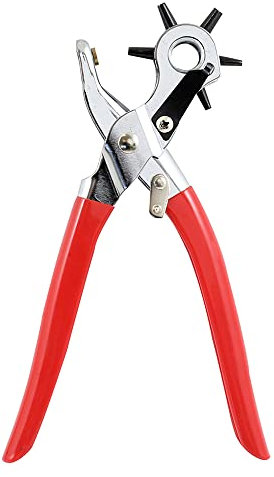 DEKTON Revolving Punch Pliers - Heavy Duty Multi-Function Hole Punch Tool for Leather, Plastic, and Paper - Adjustable 6 Interchangeable Punch Sizes, Comfortable Ergonomic Grip