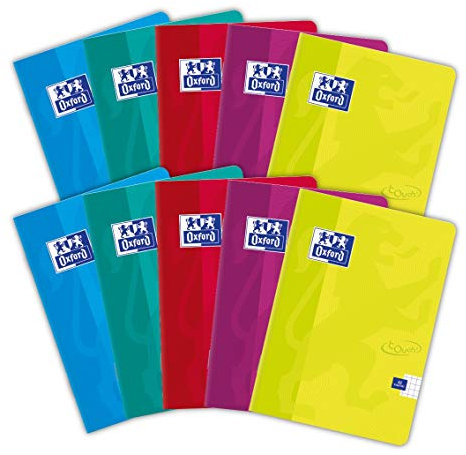 Oxford Touch Schulheft A5, 32 Blätter, kariert, 10 Stück-Packung, Farbenmix 400074874