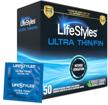 Lifestyles Ultra Thin Natural Rubber and Lubricated Latex Condoms Value Pack, 50 Count