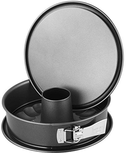 Dr. Oetker Springform mit Flach- und Rohrboden Ø 26 cm, auslaufsichere Kuchenform mit 2 Böden, runde Backform aus Stahl mit keramisch verstärkter Antihaft-Beschichtung (Farbe: grau), Menge: 1 Stück