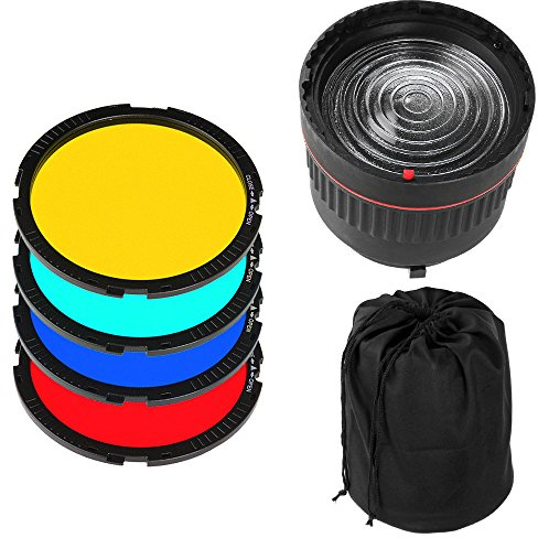 FOTGA NG-10X Bowens Berg Studio Light Fokus Objektiv + 4 Farbfilter Fuer Flash-LED-Licht
