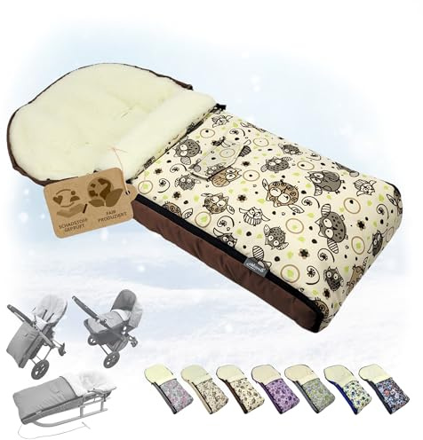 Babys-Dreams BAMBINIWELT universaler Winterfußsack (90cm oder 108cm), auch geeignet für Babyschale, Kinderwagen, Buggy, aus Wolle im Eulendesign (108cm, $5)