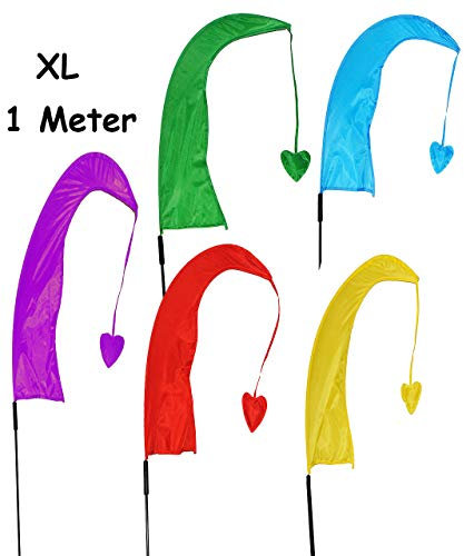 5 Stück: XL - 1 m - Windfahne/Balifahne - bunte Farben - mit Fahnenstange - Windrichtungsanzeige - aus Nylon/Flagge Windrichtungsanzeiger - für Außen - Ba..