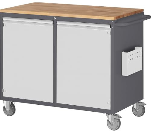 RAU | Kompaktwerkbänke | fahrbar | 2 Türen | Holzarbeitsfläche | anthrazit/lichtgrau