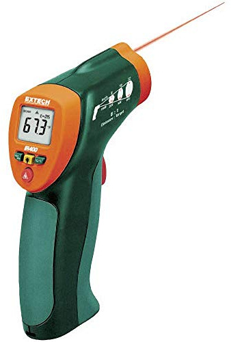Extech IR400 Mini Infrared Thermometer with Laser, -4 to 630F | Non-contact surface temp -4 to 630F (-20 to 332C), laser pointer, backlit LCD, auto power off, compact