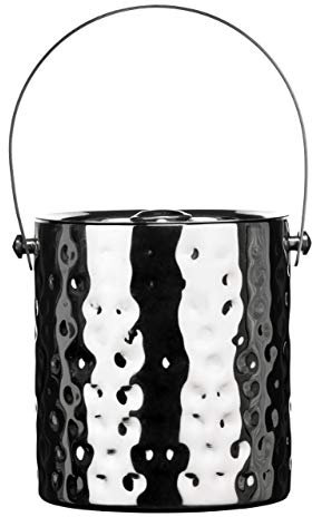 Premier Housewares Ice Bucket with Lid - Hammered Stainless Steel, Silver