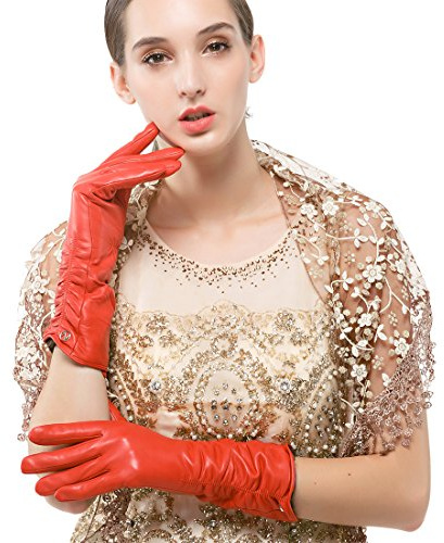 Nappaglo Damen Italienisches Lammfell Leder Handschuhe Winter Warm Langes Fleecefutter Handschuhe