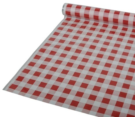 PAPSTAR Tischdecke, Folie 50 m x 80 cm rot Karo Weiss
