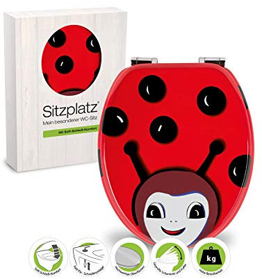 SITZPLATZ WC-Sitz mit Absenkautomatik, buntes Dekor Beetle, Toilettensitz mit Holz-Kern & Fast-Fix Schnellbefestigung, Standard O-Form universal, Metallscharniere, Motiv Toilettendeckel Rot, 40115 9
