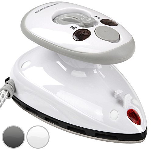 Jago® Mini Bügeleisen - 260-420 W, Antihaft Bügelsohle, Wassertank 40 ml, 100-240 V Netzspannung umschaltbar, mit/ohne Dampf, in Weiß oder Grau - Dampfbügeleisen, Reisebügeleisen