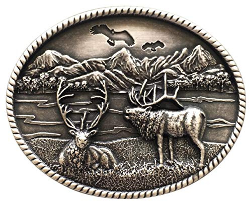 JEAN'S FRIEND Vintage Silverpläterad Western Deer Wild Life Oval Bältesspänne, Antiksilver, en storlek