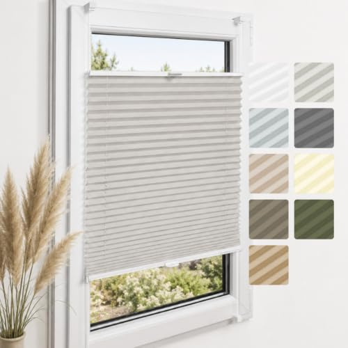 Home-Vision Premium Plissee ohne Bohren Klemmfix Grau B85 x H120cm | Faltrollo Easyfix Klemmträger Verdunklung Blickdicht Sonnenschutz Jalousie für Fenster & Tür