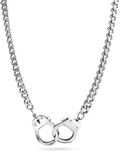 Bling Jewelry Collar De Cadena Grande Con Esposas De Acero Inoxidable En Tono Negro O Plateado Joyería De Motociclista Punk Rockero Para Hombres Y Mujeres De 20 Pulgadas