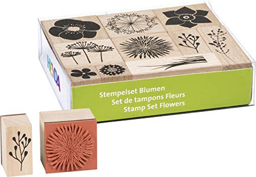 Heyda Stempel-Set Blumen 10 Stk. Motivgröße 2.0-4.0 cm Kunststoff Holz ideal für Grußkarten Einladungen Scrapbooking Geschenkverpackungen Frühjahr Motivstempel kombinierbar reinigen empfohlen