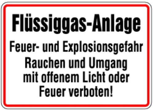 LEMAX® Hinweisschild, Flüssiggas-Anlage, 250 x 350 mm geprägt Alu geprägt weiß Aufdruckfarbe: schwarz/rot 350x250mm