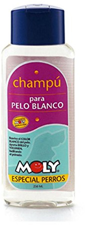 MOLY Hundschampo vit päls 250 ml | Speciellt hundschampo för strålande vit & mot gul nyans | pH-neutralt för känslig hud | glans och naturlig volym för husdjur