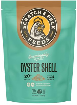 Scratch and Peck Oyster Shell Supplement - 4 lb Bag - Natural Calcium Boost for Healthy Eggshells in Chickens and Ducks, Sustainably Sourced Pure Flaked Oyster Shell