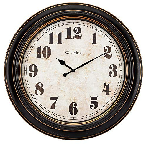Westclox Traditional Large Wall Clock – Battery-Operated 24-Inch Vintage Distressed Dial, Metal Hands, Glass Lens, Quartz Accuracy (Black-Brown, 24-Inch)