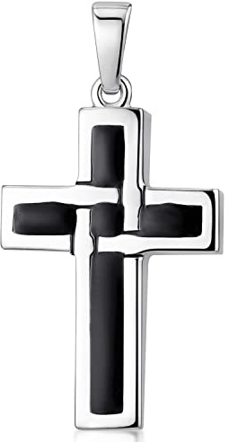 Kreuz Herren Anhänger Silber 925 mit Emaille schwarz15x28mm KA-299 | Kettenanhänger Religion aus Echtsilber incl Geschenk Box von MATERIA by Matthias Wagner