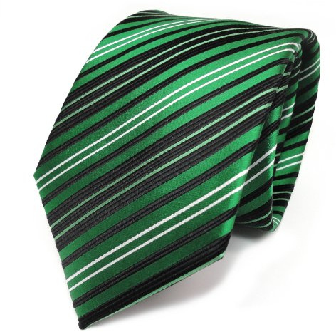 TigerTie Designer Seidenkrawatte grün schwarz silber gestreift - Krawatte Seide