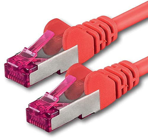 1aTTack.de Set cavo CAT6a Ethernet, cavo di rete RJ45, 10000 MB/s, cavo Patch, cavo LAN, CAT 6a, S-FTP, doppia schermatura, PIMF, 500 MHz, senza alogeni, rouge - 1 pièce 7,5m