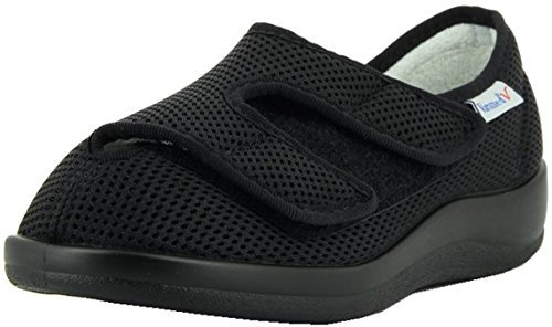 VAROMED Florett Slipper 61221 Kreta für Damen Therapieschuh, Hausschuhe, Verbandsschuhe, schwarz, 8