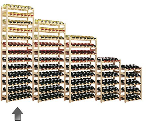 Cantinetta / scaffale per vino SIMPLEX modello 5, per 91 bottiglie, legno naturale - A 198 x L 72 x P 25 cm, In piedi da pavimento