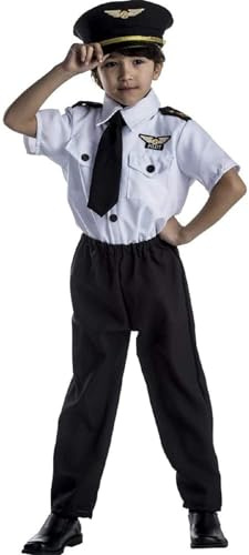 Dress Up America Costume Da Pilota Per Bambini, Uniforme Da Capitano Di Linea, Taglia Media, Bianco E Nero