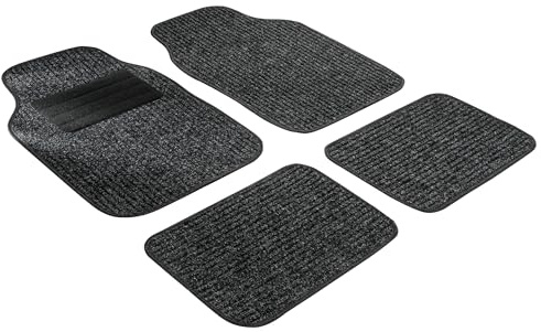 WALSER Auto-Teppich Rippe, Universal Fußmatten-Set Nadelfilz Rippe, Automatten 4-teilig, Allwettermatten, Auto-Schutzmatten-Set, PKW-Teppich schwarz