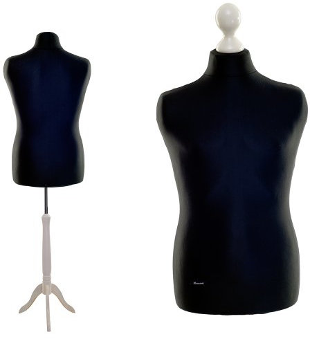 LUCCESI Schneiderpuppe Damen (S-XL) / Herren (L) | Torso männlich (Male ♂) | Größe L (Large/50-52) | Wechselbezug schwarz | Standfuss Weiss | weitere Größen (weiblich/Female ♀) S - XL