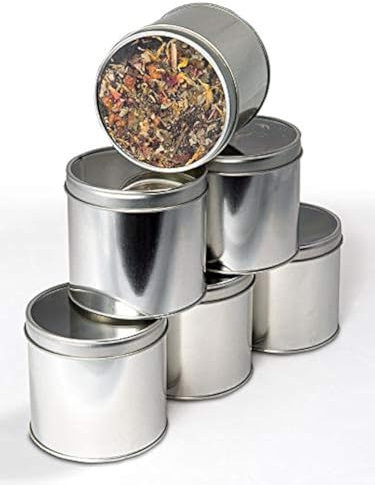 teeverliebt 6er Tee- & Gewürz-Dosen-Set silber I praktische Aufbewahrung für Tee & Gewürze - mit Sicht-Deckel I Tee-Behälter für ca. 100 g loser Tee - modernes Design I Tee-Aufbewahrer 6 Stück