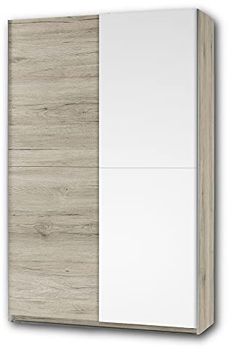 Stella Trading FAST Eleganter Kleiderschrank / Garderobenschrank mit viel Stauraum - Vielseitiger Schwebetürenschrank in San Remo Optik, weiß - 125 x 195 x 38 cm (B/H/T)