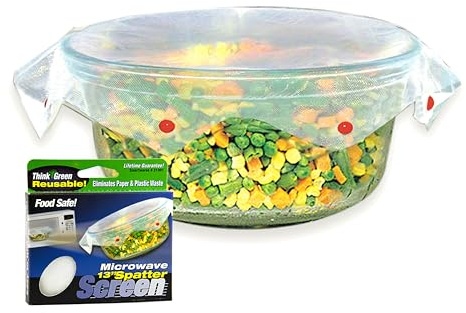 Microwave Spatter Screen, Reusable, Non-Stick Mesh, Folds Flat, 13 Inch Splatter Guard, BPA Free, Tested Food Contact Safe, Made in the USA. Red Beads