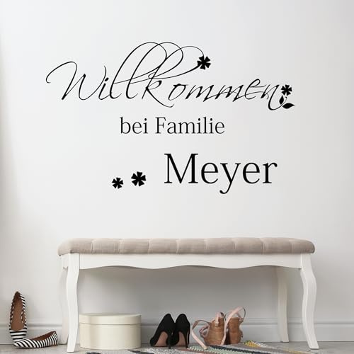GRAZDesign Wandtattoo Flur Willkommen bei Familie Name, Wandsticker Flur und Diele, Eingang, Wandtattoo Sprüche Wandsprüche, Sticker Aufkleber modern, selbstklebend - 65x40cm / 070 schwarz