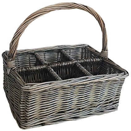 Red Hamper Antique Wash Rectangular 6 Section Cutlery Wicker Basket, Height 10cm x Width 25cm x Depth 18cm