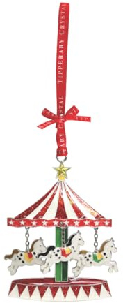 Tipperary Crystal Sparkling Carousel Christmas Ornament – Festive Hanging Decoration with Vintage Horse Carousel Design