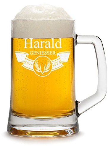 polar-effekt Chope à bière personnalisée avec Gravure d'un nom et d'une année - chope à bière Cadeau d'anniversaire - Motif bannière avec Oreilles 0,3l