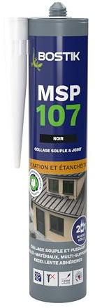 Bostik Mastic Colle de Fixation et d'Étanchéité MSP 107 – Collages Souples et Joints – Intérieur/ Extérieur – Multi-Matériaux – Technologie MS Polymères – Sans Solvant ni Isocyanates – Noir – 290 ml