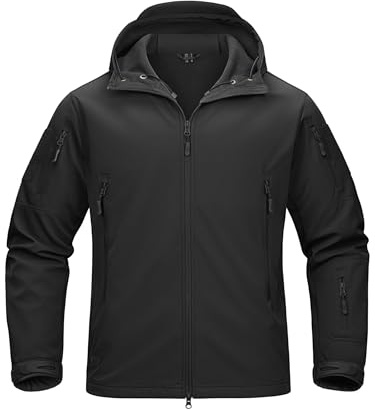 TACVASEN Mens Jackets Winter Fleece Waterproof Black Military Jacket Sports Softshell Casual Jacket Tactical Army Combat Hoodies Black L