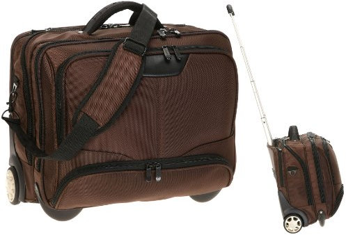 DERMATA Notebooktasche Notebooktrolley 17 Zoll Pilotenkoffer Trolley [ Laptop max. 41 x 29 cm] mit Schultergurt / BRAUN