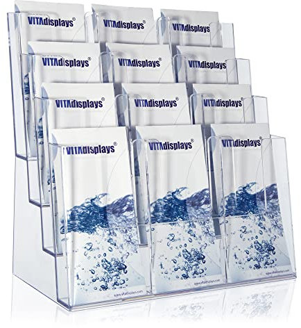 Taymar Prospekthalter DIN A4 / A5 / DIN lang vierstufig Aufsteller Prospektständer Flyerhalter Acryl glasklar Prospekthalter