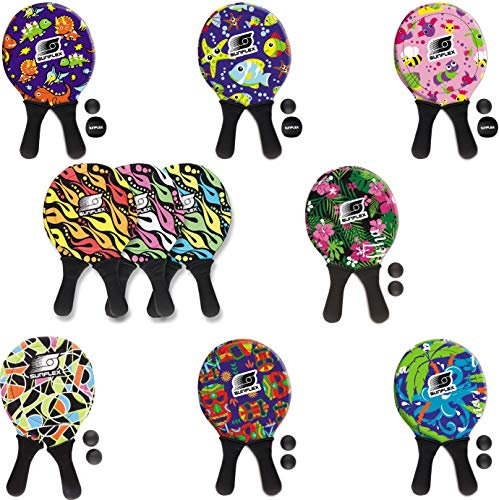 Sunflex Neopren Beachball Set Color Pro mit Zwei Schlägern und Zwei Bällen|weich und leicht|extrem robust und wasserfest