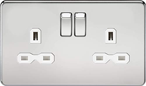 Knightsbridge SFR9000PCW Screwless 13A 2G Dp Switched Socket-Polished Chrome with White Insert