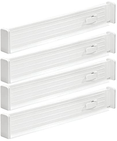 mDesign séparateur de tiroir réglable (lot de 4) – organisateur de tiroir pratique en plastique – range couverts pour tiroir de cuisine – pour tiroir chambre à coucher– blanc