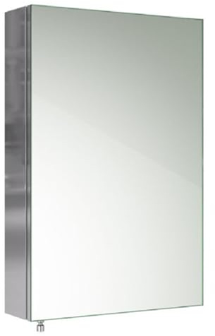 iBathUK Porto Wall Mounted Bathroom Mirror Cabinet, Frameless Rectangular Silver Mirror, Magnetic Catch, Modern Bathroom Storage, Polished Stainless Steel, 400x600mm