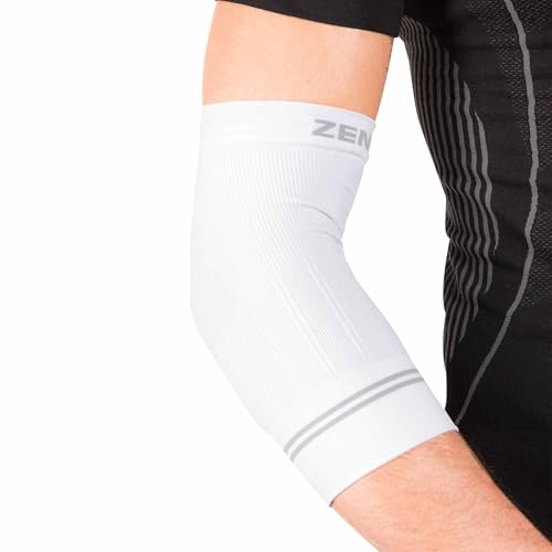 Zensah Compression Tennis Elbow Sleeve for Elbow Tendonitis, Tennis Elbow, Golfer's Elbow - Elbow Support, Elbow Brace (Medium, White)