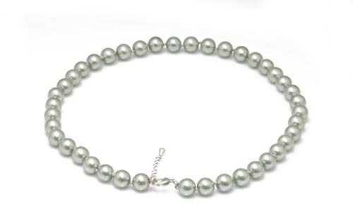 Schmuckwilli Perlenkette für Damen - 45cm Länge mit 10mm großen grauen runden Mallorca Perlen - Elegante Kette mit Muschelkernperlen für jeden Anlass