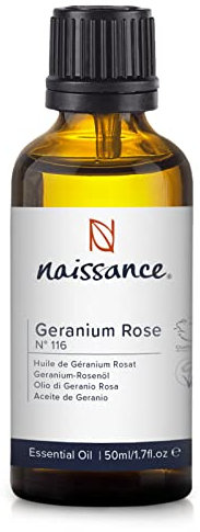 Naissance Geranium Rose Essential Oil (No. 116) - 50ml - Pure, Natural, Steam Distilled, Cruelty Free, Vegan and Undiluted - Use in Aromatherapy & Diffusers