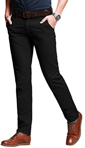 Match Men's Slim Fit Tapered Stretchy Casual Pants (36W x 31L, 8050 Black)